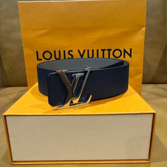 NEW Louis Vuitton LV Initiales Taurillon 40mm Reversible Belt Navy Gray 85cm - Picture 1 of 9